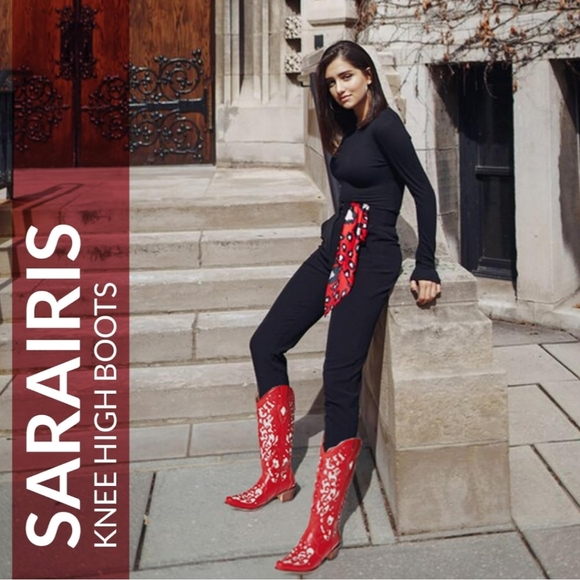 Sara Iris Women's Rhinestone Cowgirl Boots, Mid Calf Boots - Picture 11 of 12